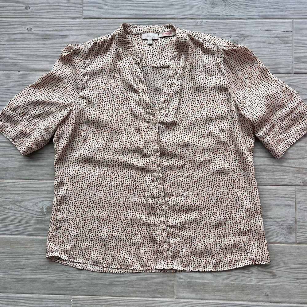 The‎ Limited Womens Beige Dots Button Front Scandal Collection Blouse Size XL